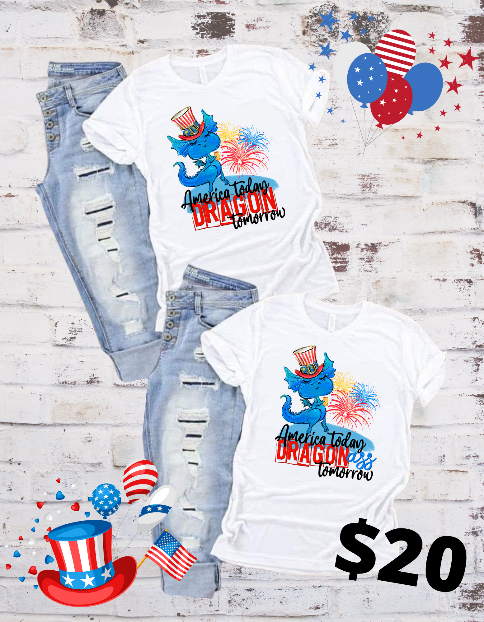 Patriotic dragon bleached tees