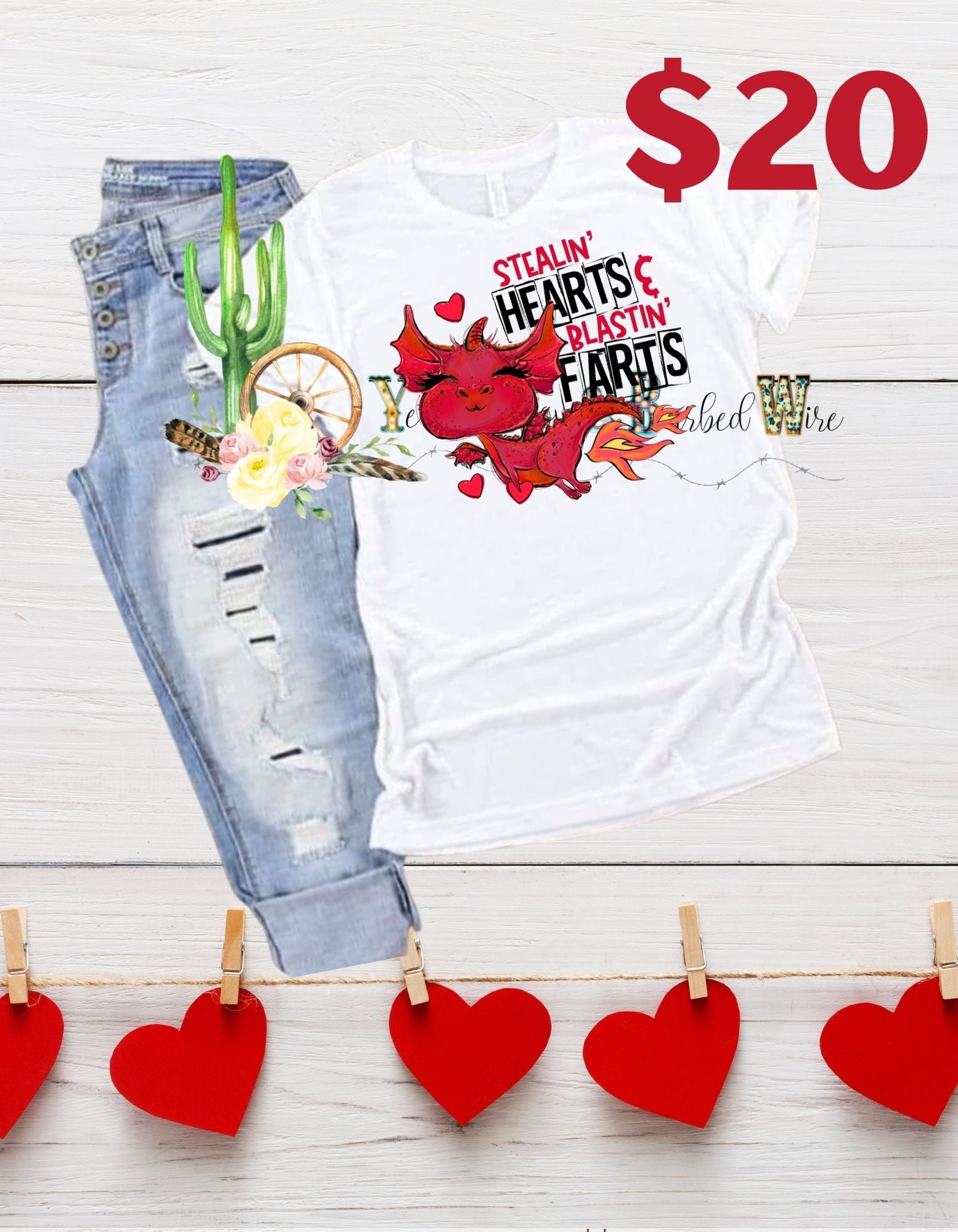 Stealing hearts dragon bleached tee