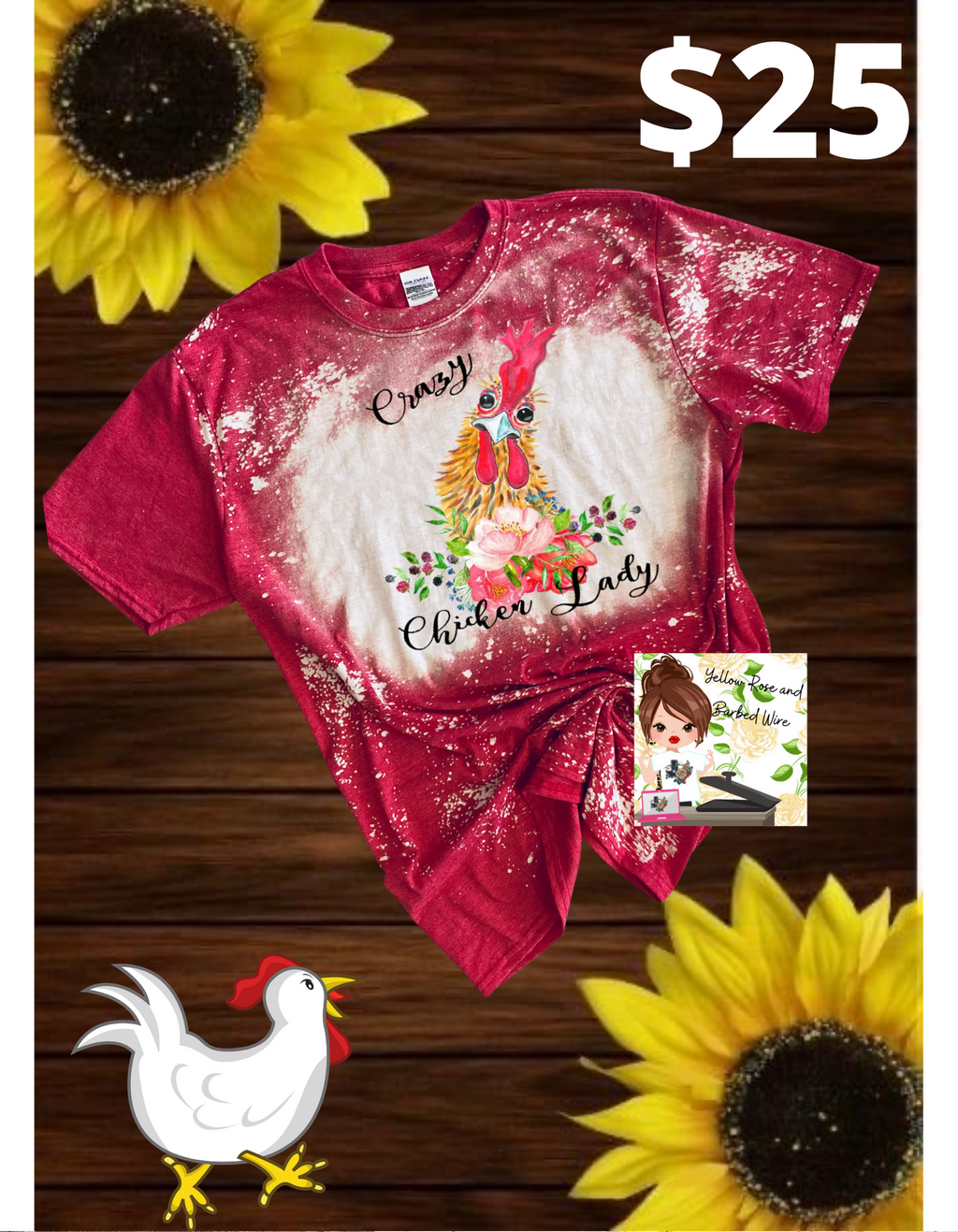 Crazy chicken lady bleached tee