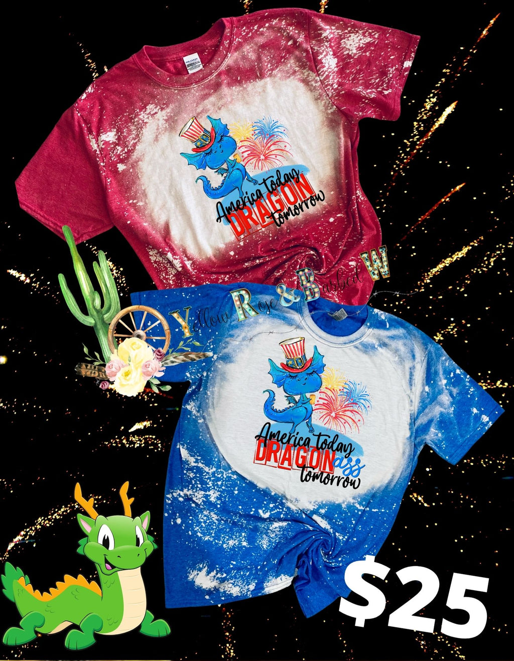 Patriotic dragon bleached tees