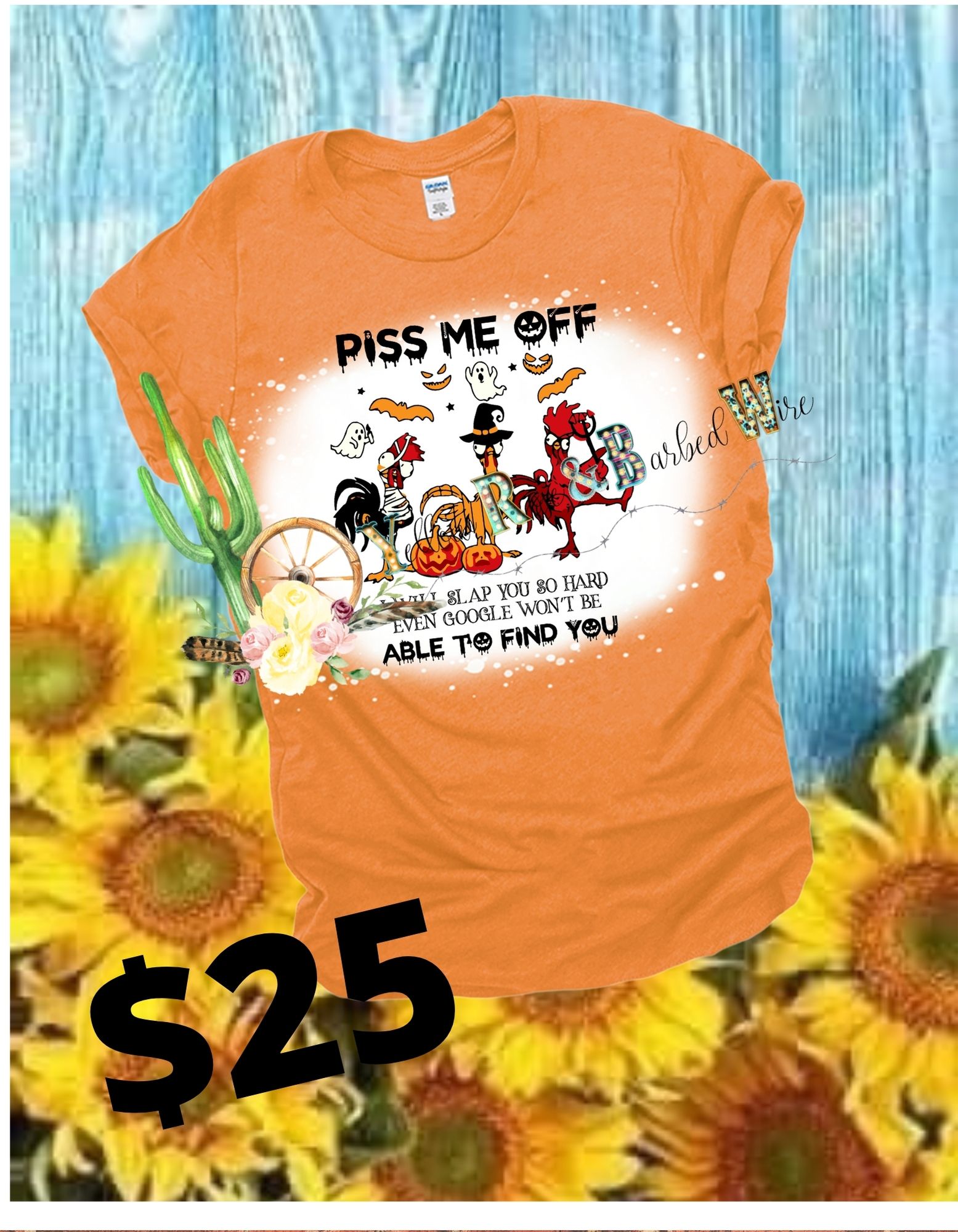 “Piss me off” chicken Halloween bleached tee