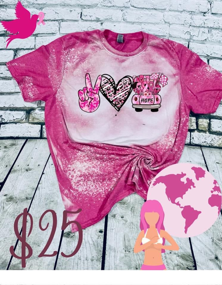 Peace, love, cure breast cancer awareness bleached tee