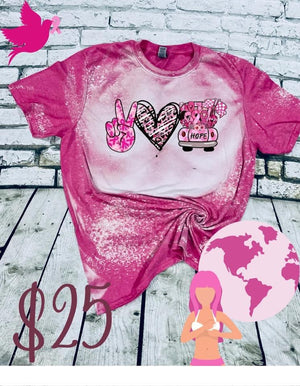 Peace, love, cure breast cancer awareness bleached tee