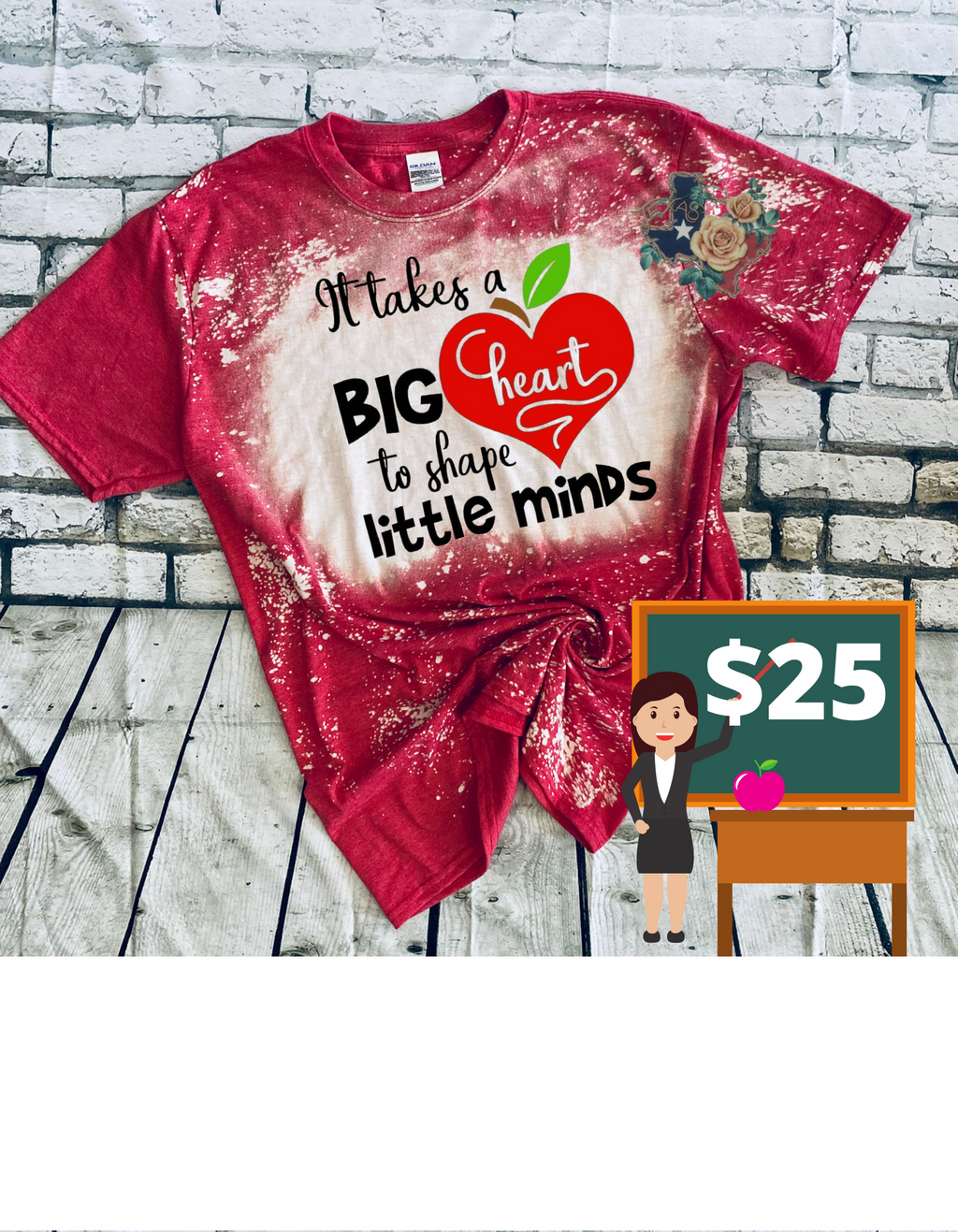 Big hearts teacher bleached tee