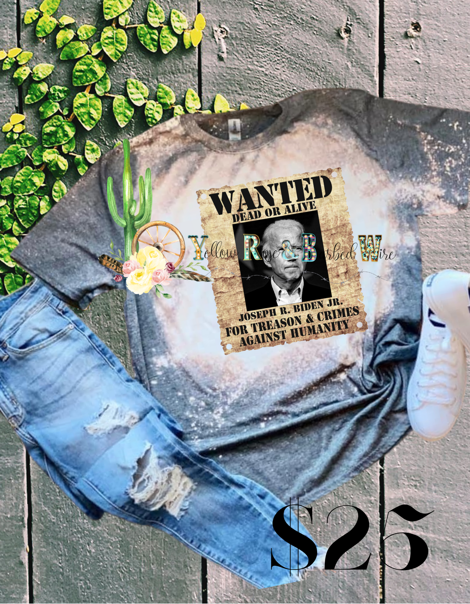 Biden wanted poster bleached tee