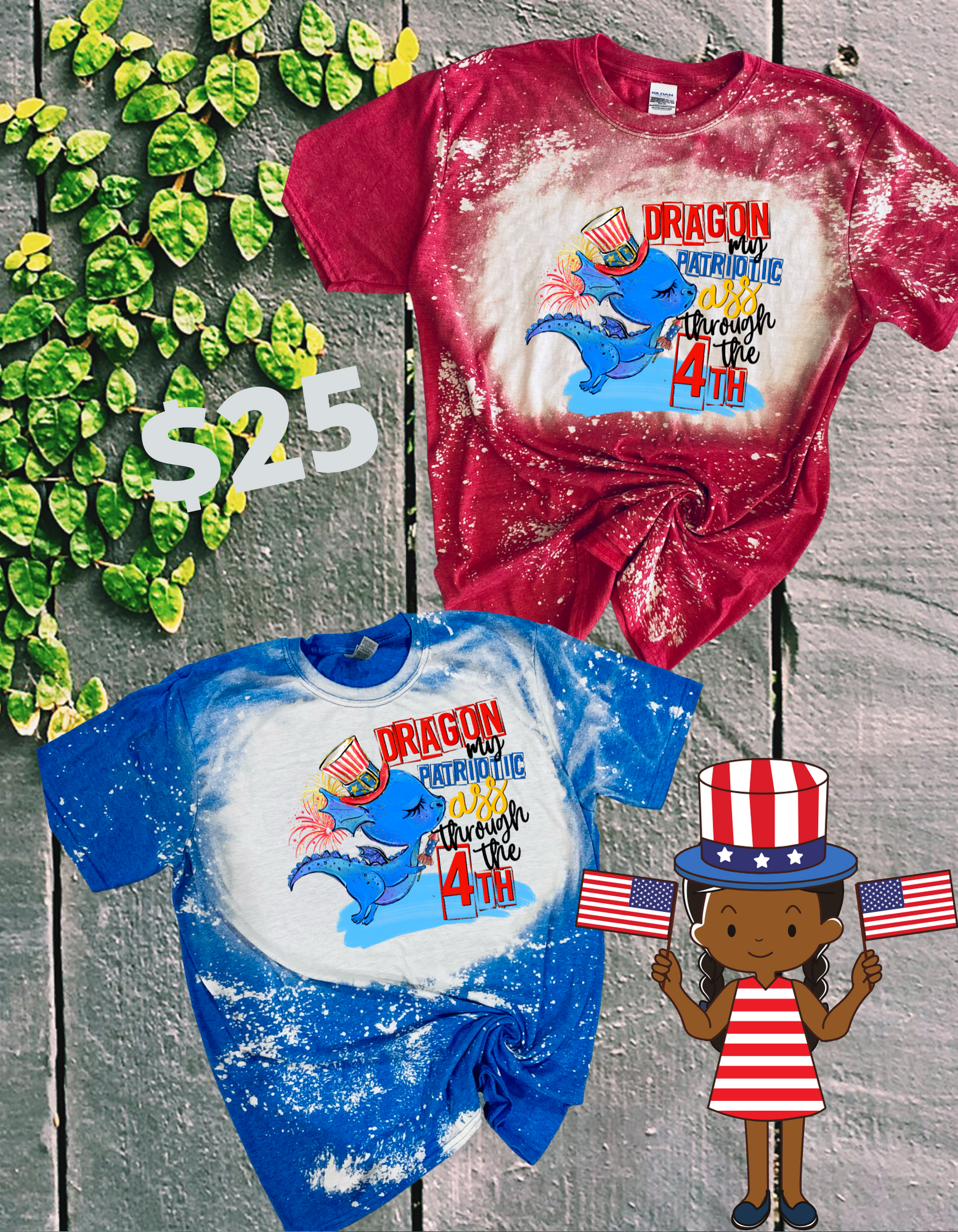 Patriotic dragon bleached tees