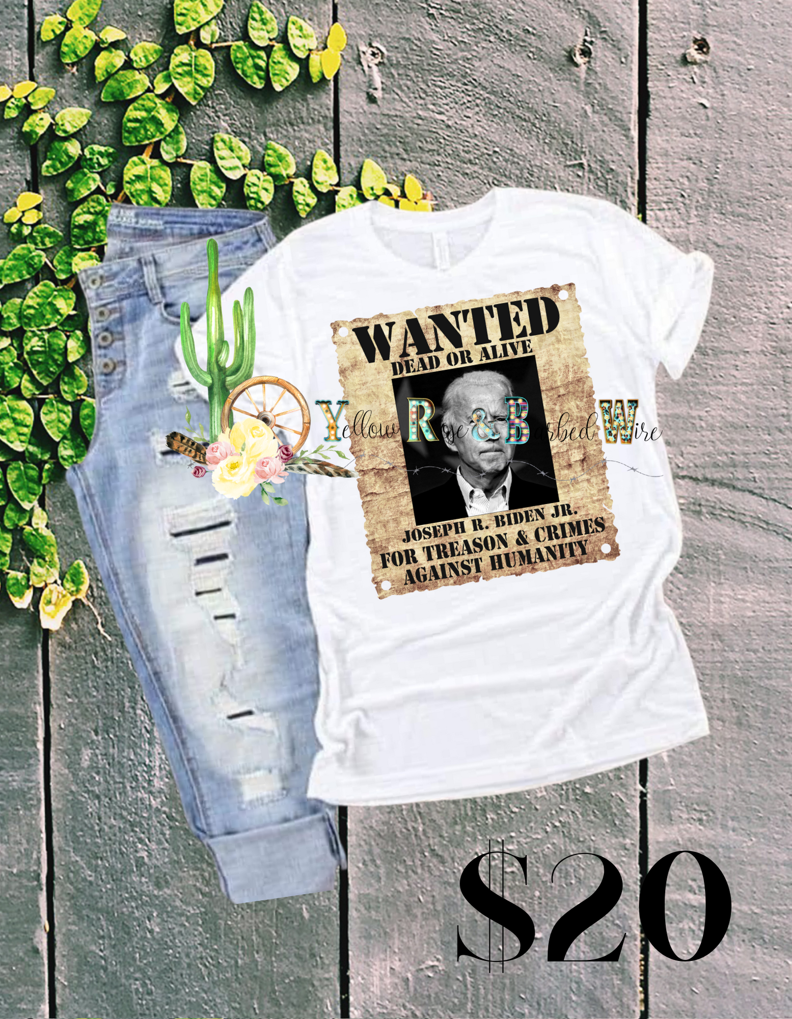 Biden wanted poster bleached tee